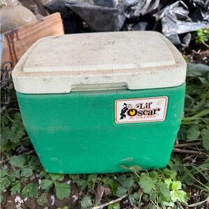 Coleman Green Cooler with Cream Lid - 'Lil Oscar' Sticker
